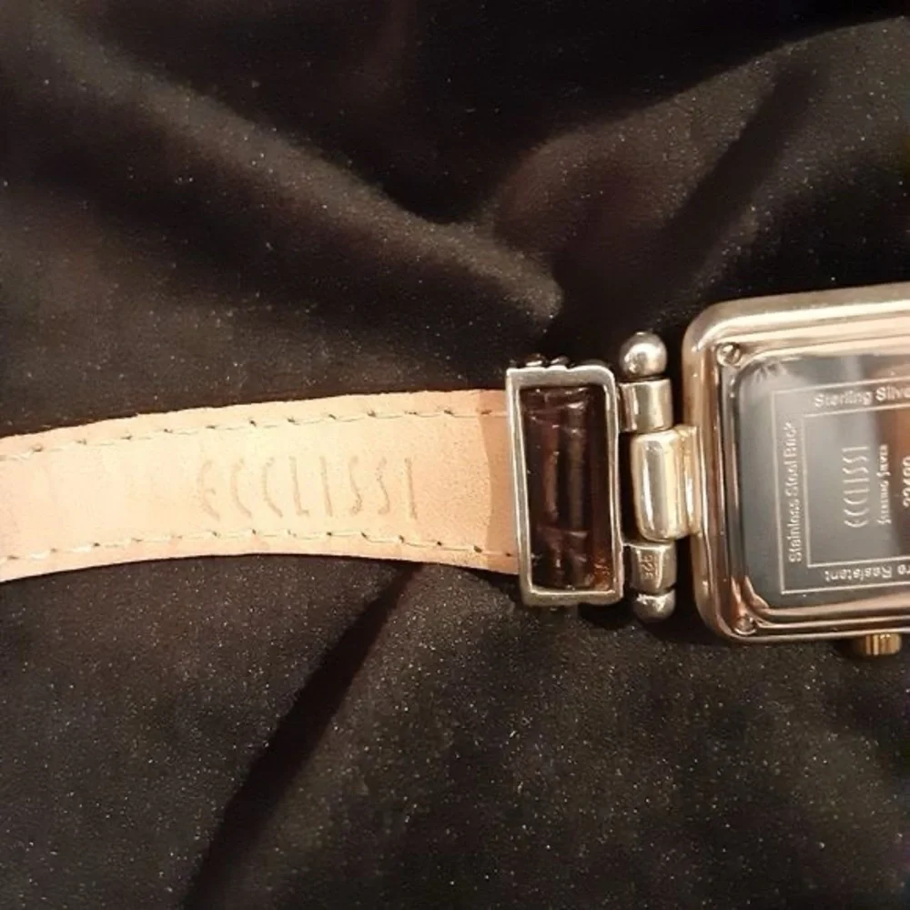 Vintage Ecclissi Southwestern Black Croc Embossed Leather Sterling Silver Watch